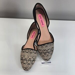 Betsey Johnson Pointed Toe Flats 6.5 D'Orsay Woven Raffia Tribal Boho Chic Retro